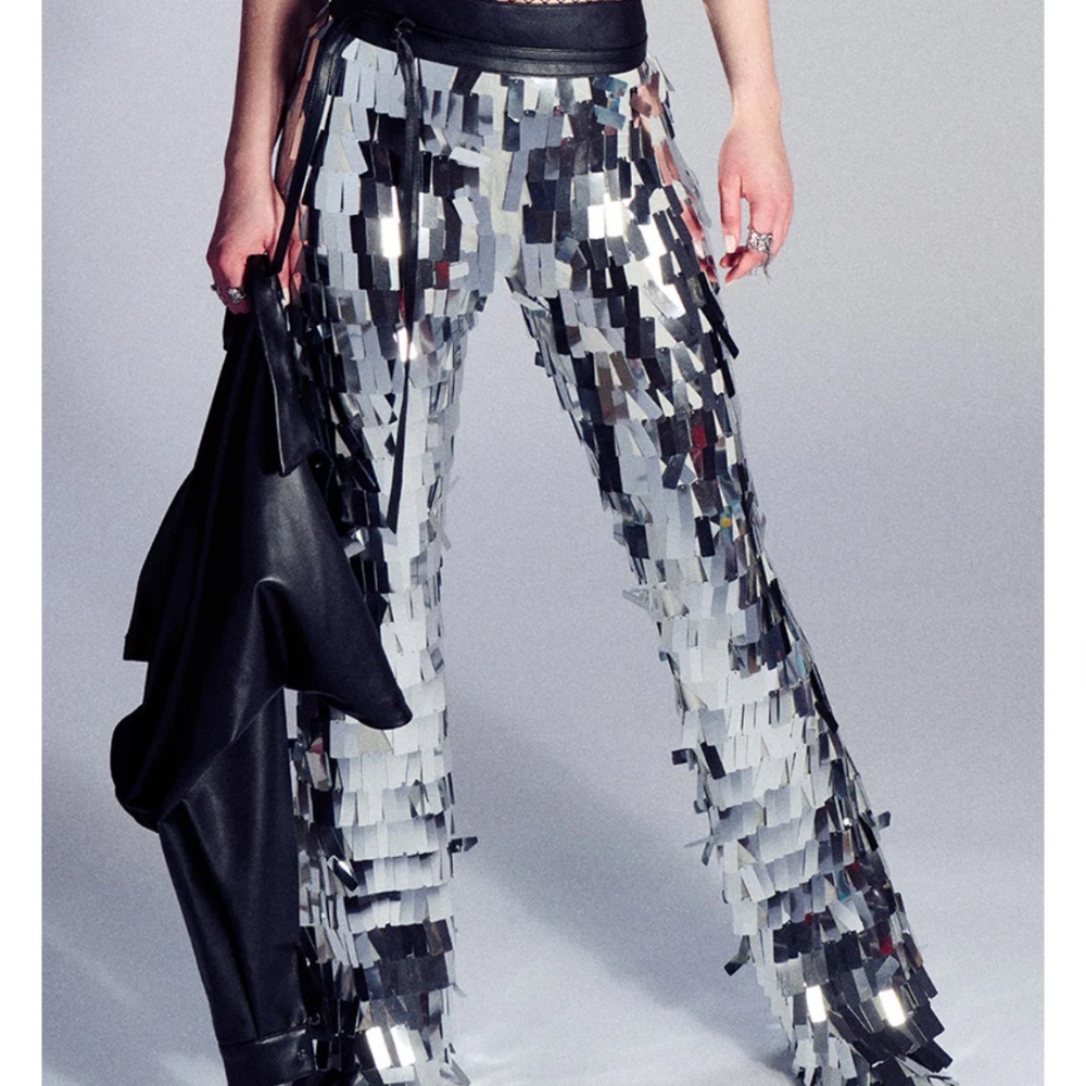 AKIRA Stretch Sequin Pant Silver